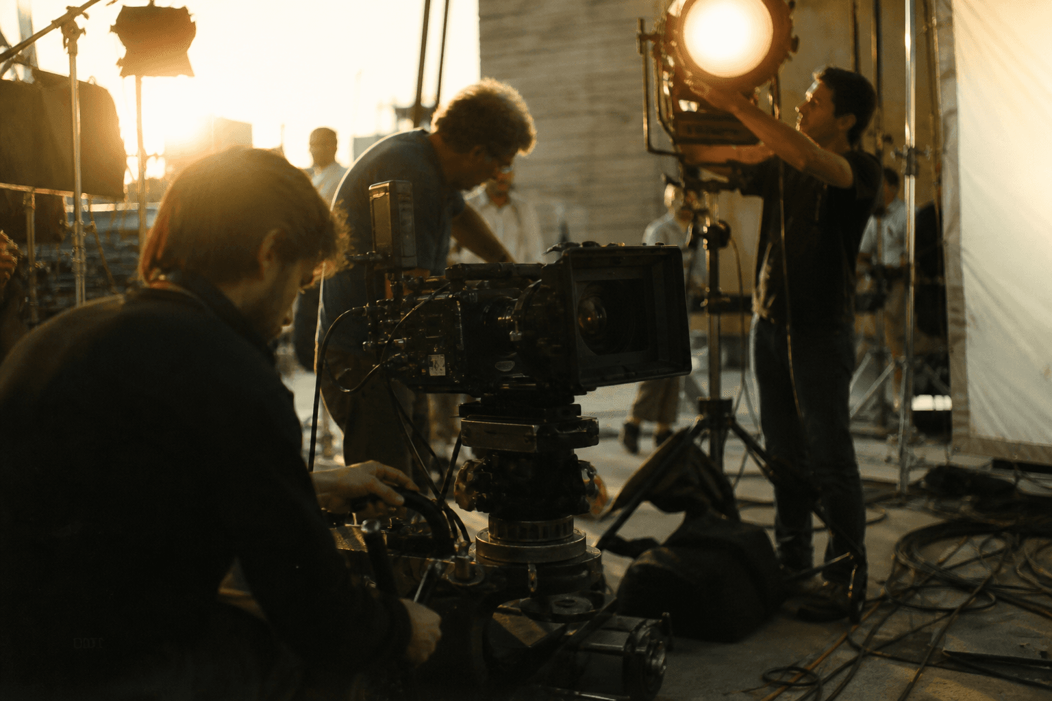 Film crew on a working soundstage